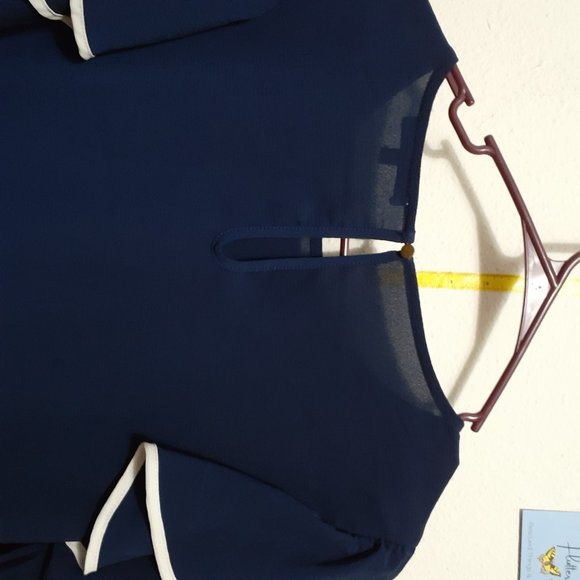 Navy Bell Sleeve Ruffle Long Sleeve Blouse Small - Picture 11 of 11